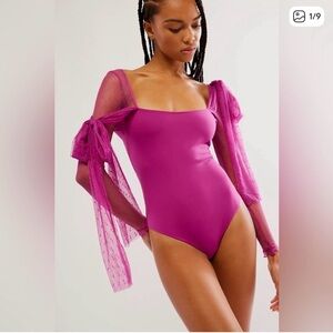 Free People Tongue Tied Bodysuit in Fuchsia Festival